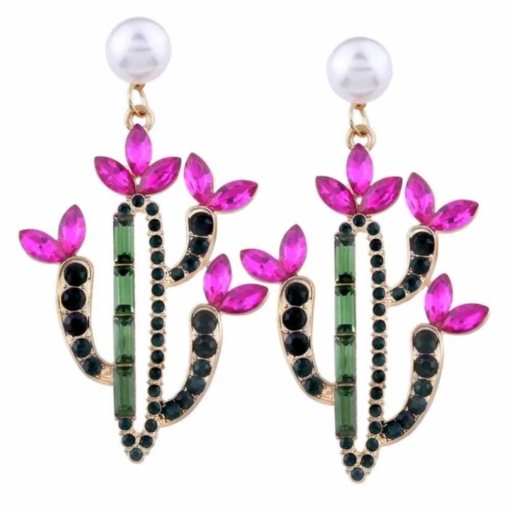 Cactus Rhinestone Statement Earrings
